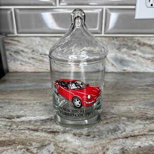 Vintage Porsche 911 Turbo Coupe 92  Apothecary Glass Jar w/Lid Decorative Candy